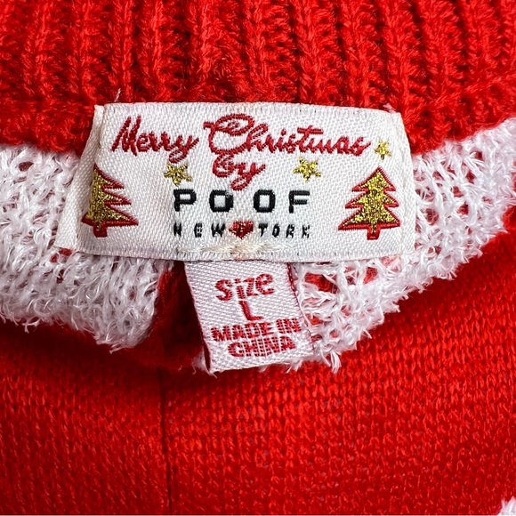 POOF! Merry Christmas Knit Bow Print Red Leggings NWOT Size L - Picture 6 of 11